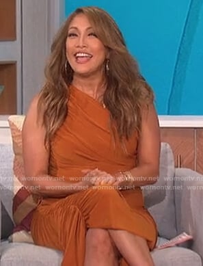 Carrie's brown ruched one shoulder dress on The Talk