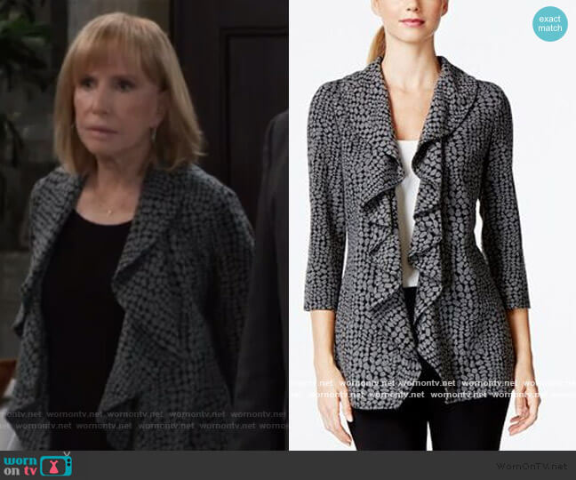 Calvin Klein Open-Front Ruffle Soft Jacket worn by Monica Quartermaine (Leslie Charleson) on General Hospital