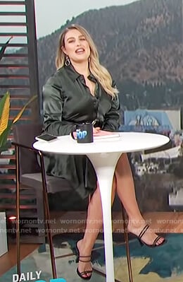 Carissa’s green satin shirtdress on E! News Daily Pop