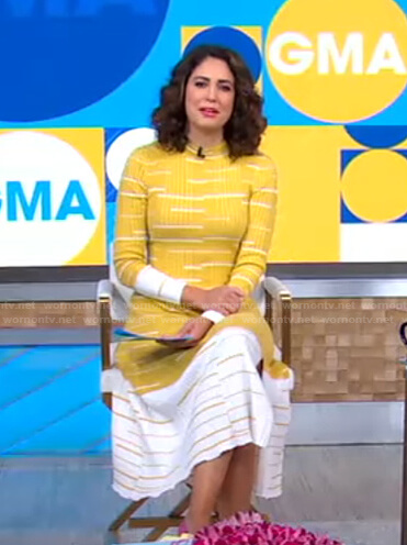 Cecilia’s yellow and white ribbed knit dress on Good Morning America