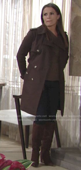 Chelsea’s brown trench coat on The Young and the Restless