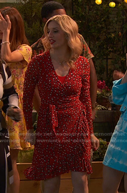 Chelsea's red leopard print wrap dress on Ravens Home