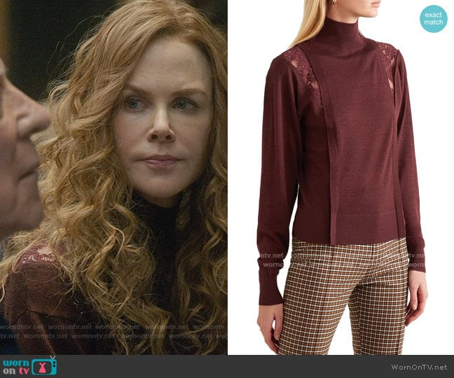 Chloe Lace-trimmed wool and silk-blend turtleneck sweater worn by Grace Fraser (Nicole Kidman) on The Undoing