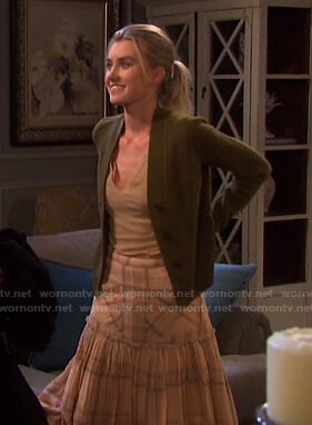 Claire's green cardigan and pink plaid skirt on Days of our Lives