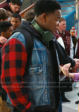 DeVante's check sleeve denim jacket on Saved By The Bell