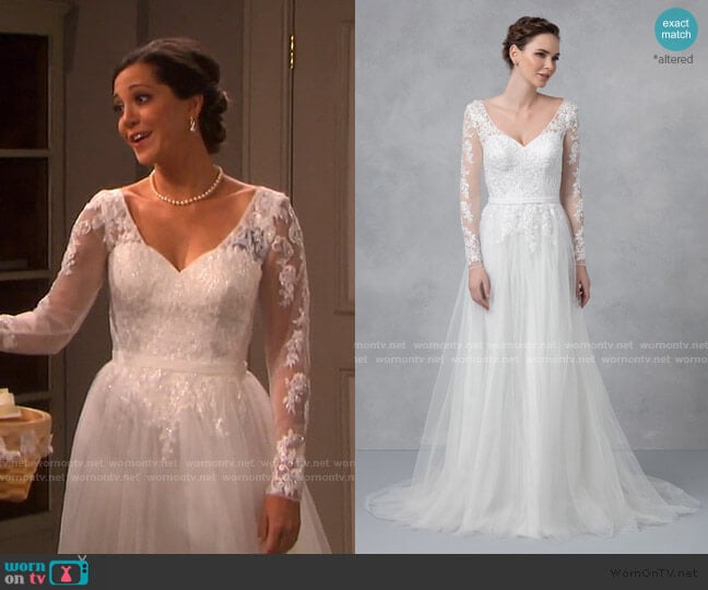 Long Sleeve Wedding Dress With Low Back by David's Bridal worn by Jan Spears (Heather Lindell) on Days of our Lives