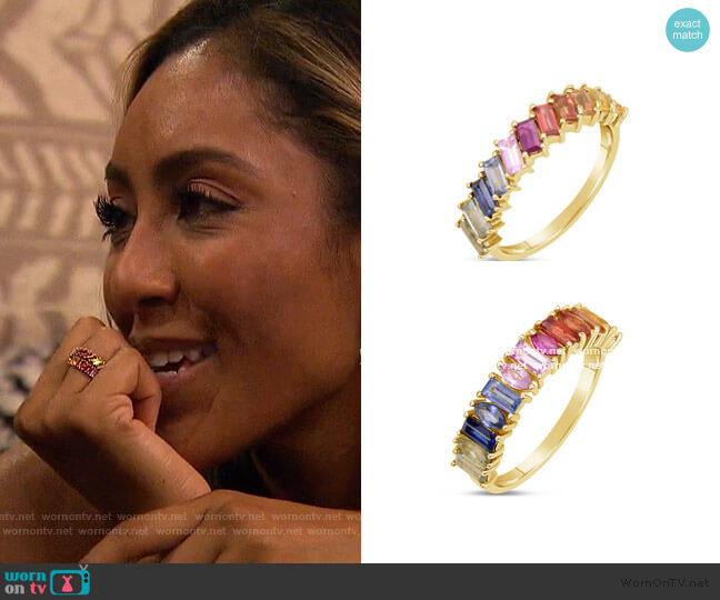Rainbow Sapphire Baguette Arrayed Ring by Dilamani worn by Tayshia Adams on The Bachelorette