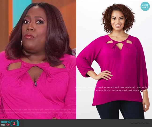 3/4 Sleeve Twist Cut Out Neck Top by Westport  worn by Sheryl Underwood on The Talk