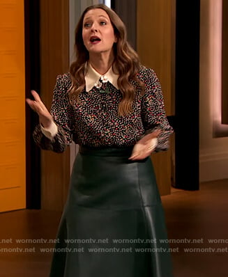 Drew’s black contrast floral blouse on The Drew Barrymore Show