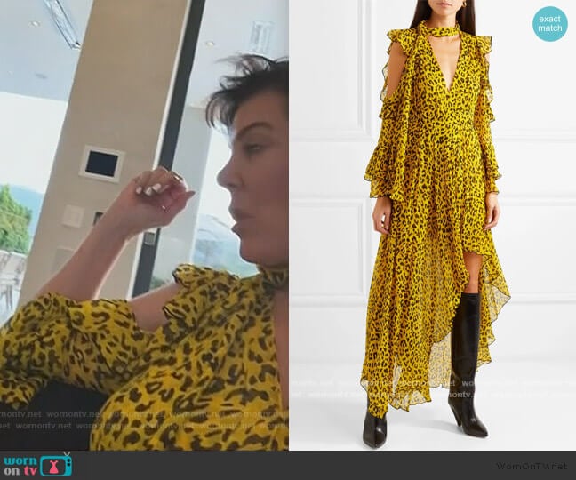 Ruffled leopard-print silk-georgette wrap maxi dress by Diane von Furstenberg worn by Kris Jenner on Keeping Up with the Kardashians