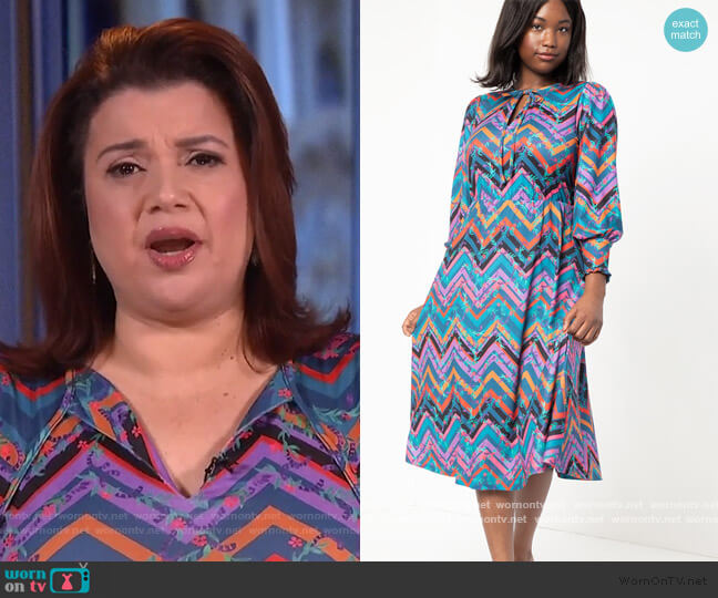 Mixed Print Tie Neck Fit and Flare Dress by Eloquii worn by Ana Navarro  on The View