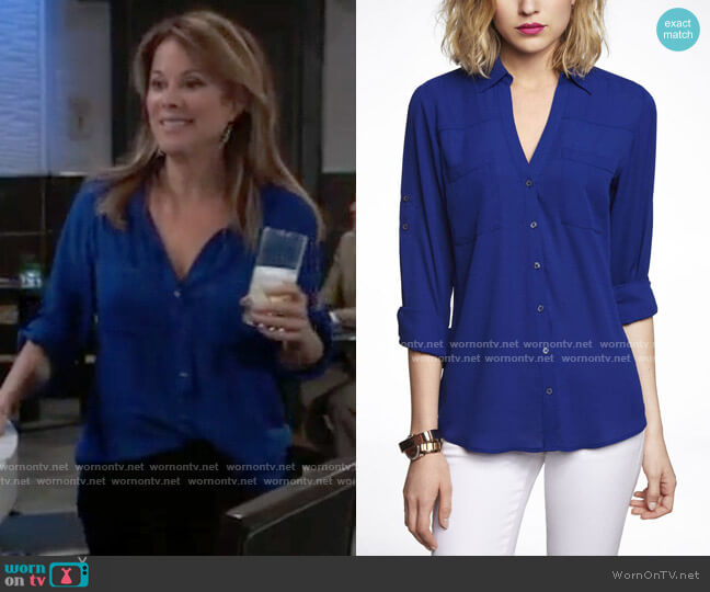 Express Slim Fit Portofino Shirt worn by Alexis Davis (Nancy Lee Grahn) on General Hospital