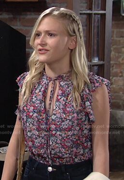 Faith's floral ruffle tie neck top on The Young and the Restless