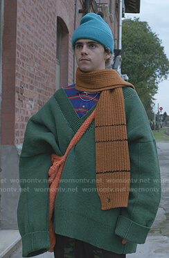 Fraser's green oversized v-neck sweater on We Are Who We Are