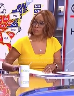 Gayle’s yellow square neck dress on CBS Mornings