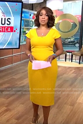 Gayle’s yellow square neck dress on CBS Mornings
