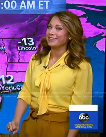 Ginger’s yellow top and belted pants on Good Morning America