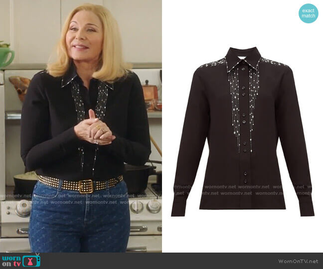 Givenchy Crystal-embellished silk-crepe blouse worn by Margaret Monreaux (Kim Cattrall) on Filthy Rich