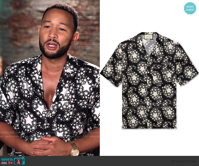 Star Print Silk Oversize Bowling Shirt by Gucci  worn by John Legend on The Voice