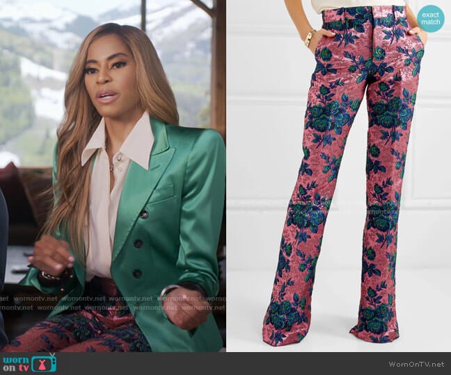 Floral Grocade Flared Pants by Gucci worn by Mary Cosby on The Real Housewives of Salt Lake City