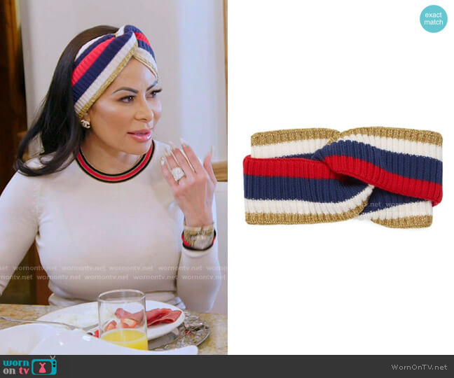 Sylvie Web Wool Headband by Gucci worn by Jen Shah  on The Real Housewives of Salt Lake City