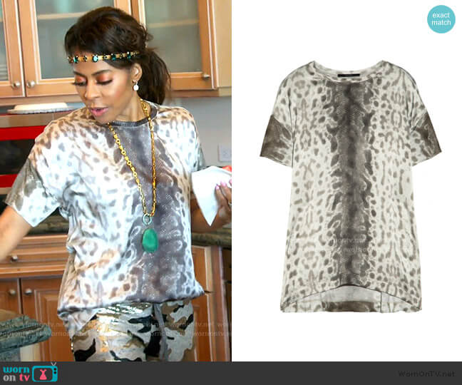 Snake-Print Silk T-Shirt by Gucci worn by Mary Cosby on The Real Housewives of Salt Lake City