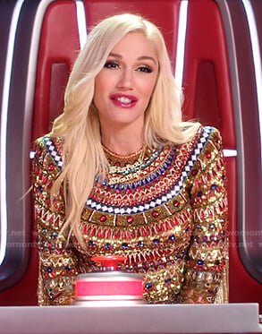 Gwen's jewel embellished long sleeve top on The Voice