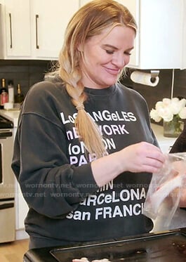 Heather's black printed sweatshirt on The Real Housewives of Salt Lake City