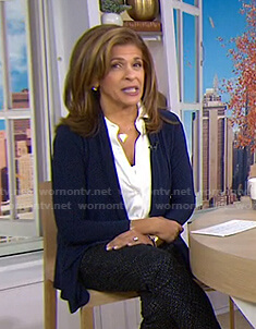 Hoda’s navy draped cardigan on Today