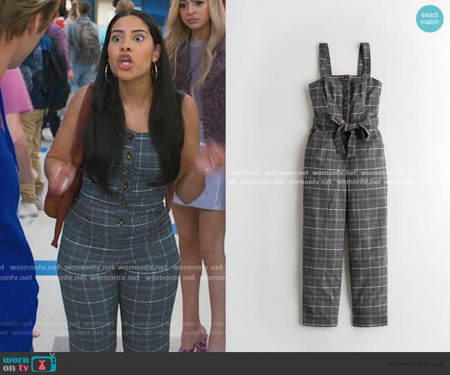 Plaid Jumpsuit by Hollister worn by Daisy (Haskiri Velazquez) on Saved By The Bell