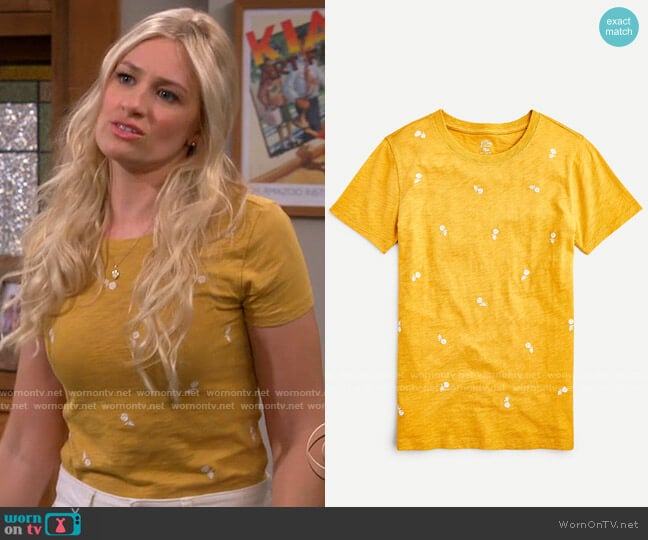 J. Crew Floral Embroidered T-shirt worn by Gemma (Beth Behrs) on The Neighborhood