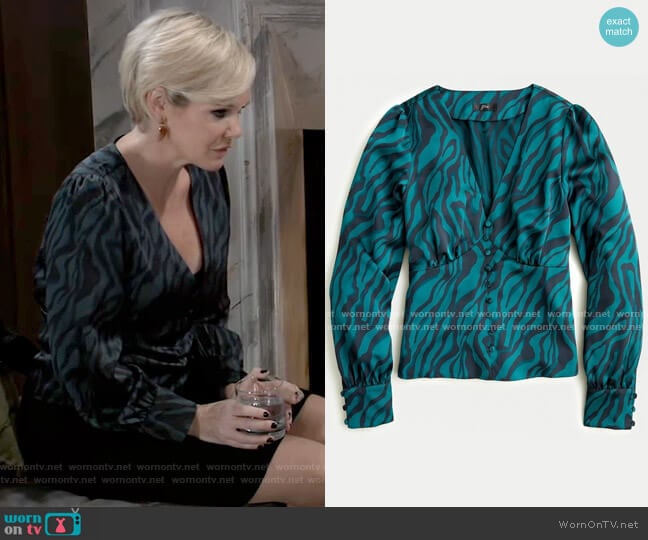 J. Crew Deep V-neck Button Front Top in Zebra Stripe  worn by Ava Jerome (Maura West) on General Hospital