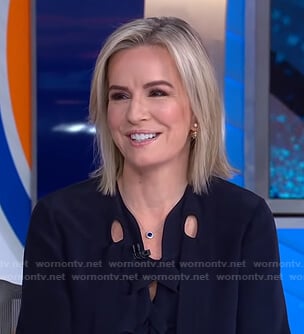 Dr. Jennifer Ashton’s navy lace-up blouse on Good Morning America