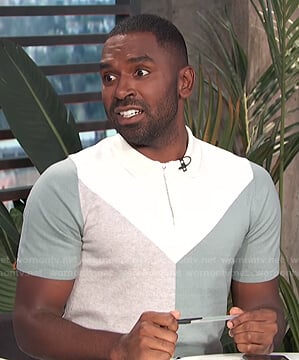 Justin's colorblock knit polo shirt on E! News Daily Pop