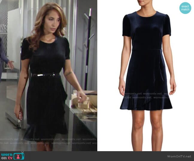 Ruffle-Trimmed Velvet Mini Dress by Karl Lagerfeld Paris worn by Lily Winters (Christel Khalil) on The Young and the Restless