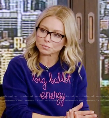 Kelly's Big Ballot sweater on Live with Kelly and Ryan