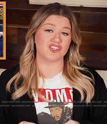 Kelly’s white Run DMC graphic tee on The Kelly Clarkson Show