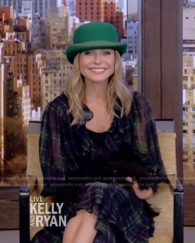 Kelly's green plaid wrap dress on Live with Kelly and Ryan