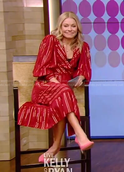 Kelly’s red metallic stripe dress on Live with Kelly and Ryan