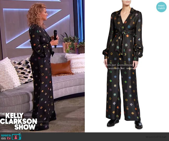 Abstract Floral Jacquard Tie-Front Jumpsuit by Kirin worn by Tori Kelly on The Kelly Clarkson Show