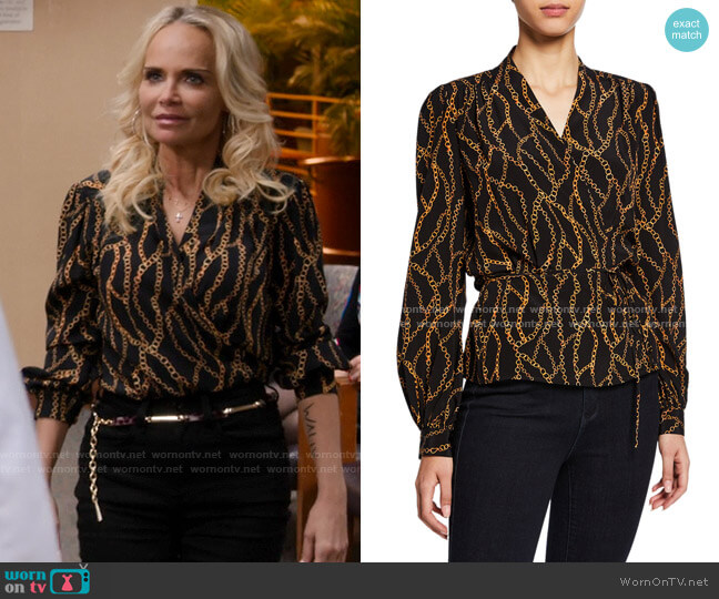 L'Agence Cara Chain Print Blouse worn by Aunt Susan (Kristin Chenoweth) on Holidate (2020)