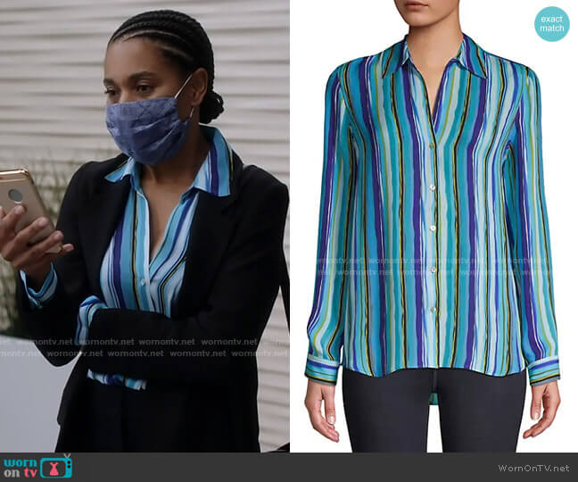 Striped Silk Shirt by L'Agence worn by Maggie Pierce (Kelly McCreary) on Greys Anatomy