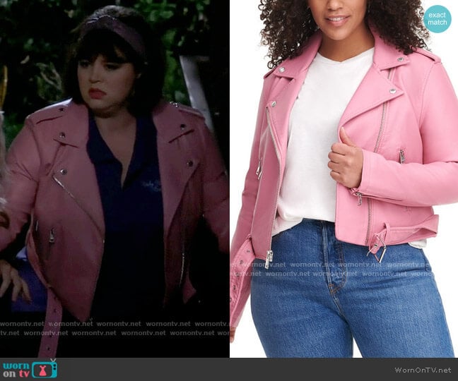 Levis Trendy Plus Size Faux-Leather Belted Moto Jacket worn by Gabby (Kether Donohue) on B Positive