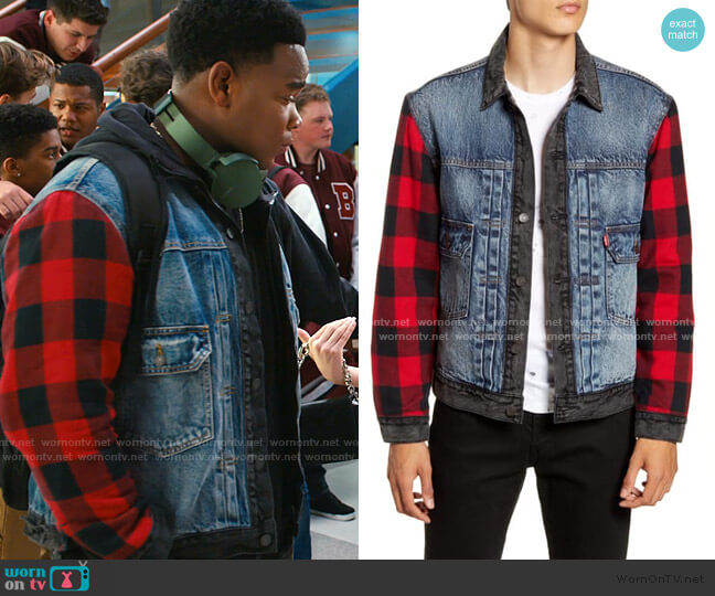 Type II Hybrid Trucker Jacket by Levi's worn by DeVante (Dexter Darden) on Saved By The Bell