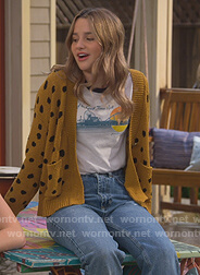 Lex’s mustard polka dot cardigan on Side Hustle