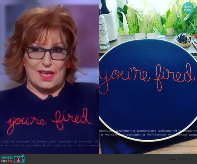 you're fired sweater by Lingua Franca worn by Joy Behar on The View