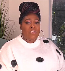 Loni’s white polka dot sweater on The Real