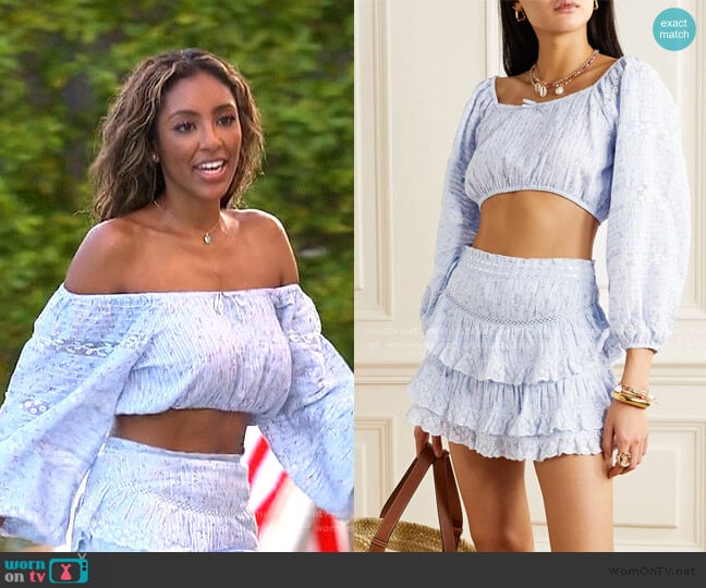 Albertina Top and Bara Mini Skirt by LoveShackFancy worn by Tayshia Adams on The Bachelorette