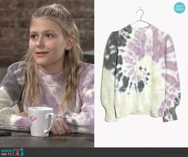 Tie Dye Puff Sleeve Sweater by Madewell worn by Faith Newman (Alyvia Alyn Lind) on The Young and the Restless