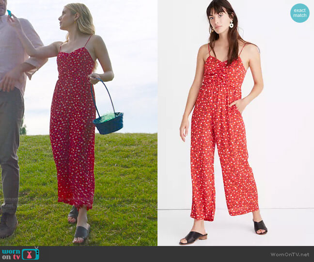 Madewell Ruched Wide-Leg Jumpsuit in Prairie Posies worn by Sloan (Emma Roberts) on Holidate (2020)